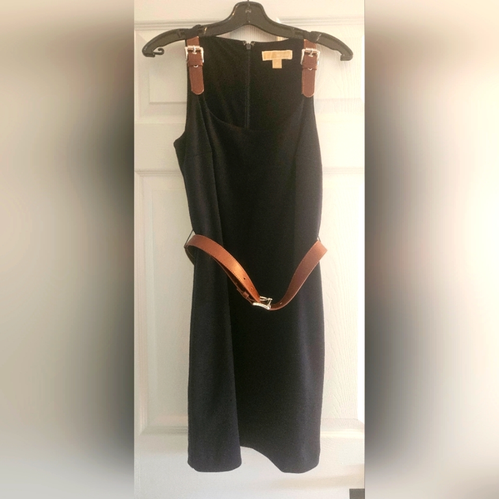 Michael Kors Navy Blue leather buckle detail dress  Sz M
